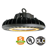150W UFO LED High Bay Garage Gas Station Light, 5700K, Optical Lens, Hook Mount UL/DLC - Green Solar LED
