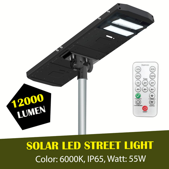 Commercial and Municipal Solar Street Parking Lot Light Fixture, 12000 Lumen, 3 Year Warranty - Green Solar LED